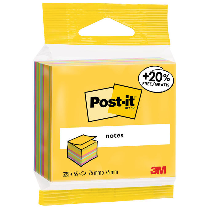 3M 4046719432080 Post-it Cubo di foglietti adesivi 3 blocchetti 76 mm x 76 mm 325 fogli + 20% gratis colore Multicolore