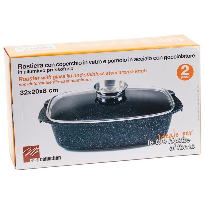 Rostiera in alluminio con coperchio 32X20 grigio marmorizzato no induzione