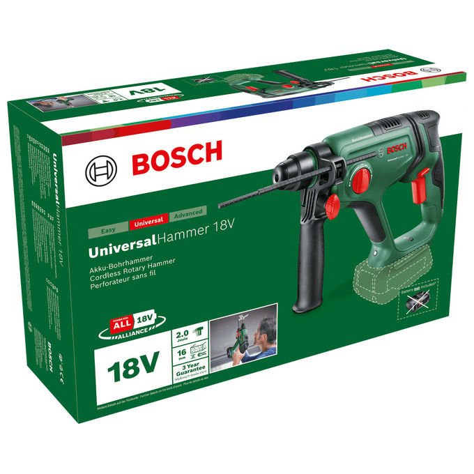Bosch 4053423229141 UniversalHammer Martello Perforatore SDS-plus 2 J Batteria 18V 2,5 Ah Nero Verde colore Nero Verde