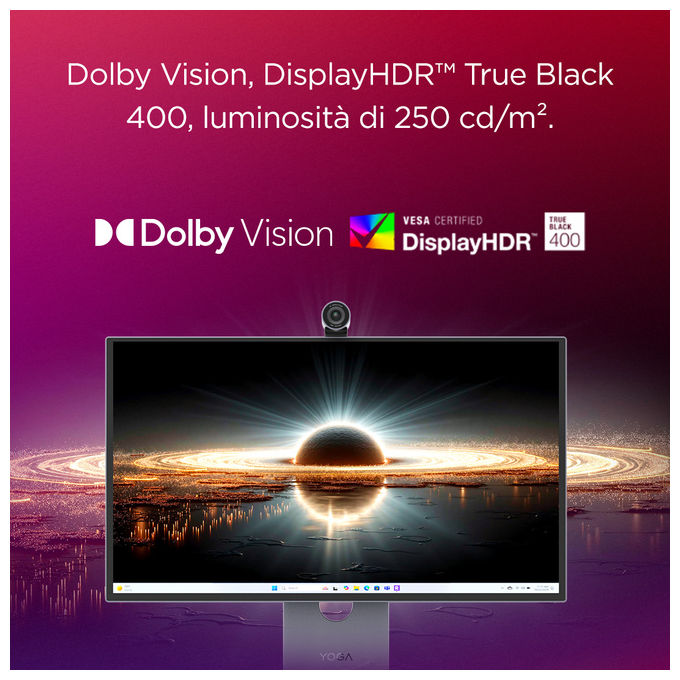 Lenovo 67E5RAC2EU Yoga Pro 27UD-10 Monitor 26.5'' QD-OLED 4K UHD 3840x2160 120Hz 0.03ms Webcam USB-C HDMI 2.1 DP 1.4 Altoparlanti 6x Dolby Atmos colore Nero