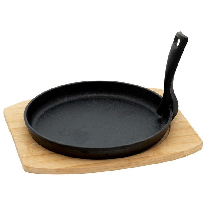 Pentola in ghisa tonda 22 con gancio e supporto in bamboo 3 pezzi