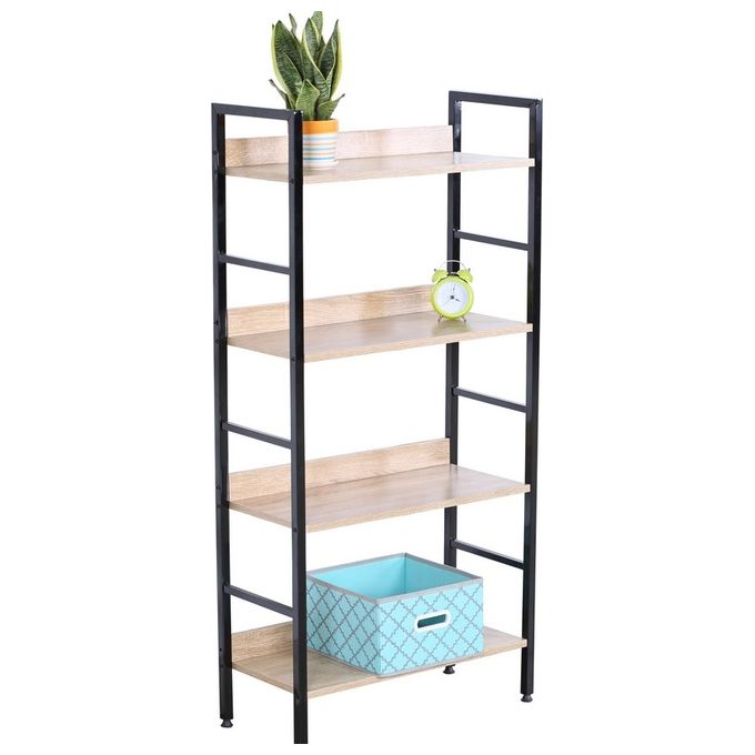 Libreria da terra 4 ripiani 60X27,6X126 in mdf e metallo nero e quercia