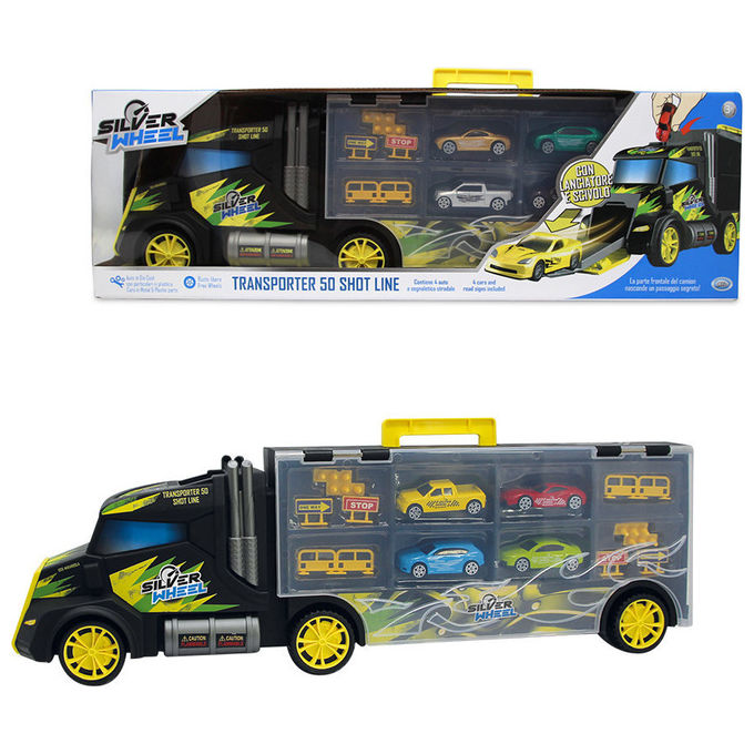 Ods Modello Silver Wheel Camion Transporter 50 Shot Line con 4 Auto