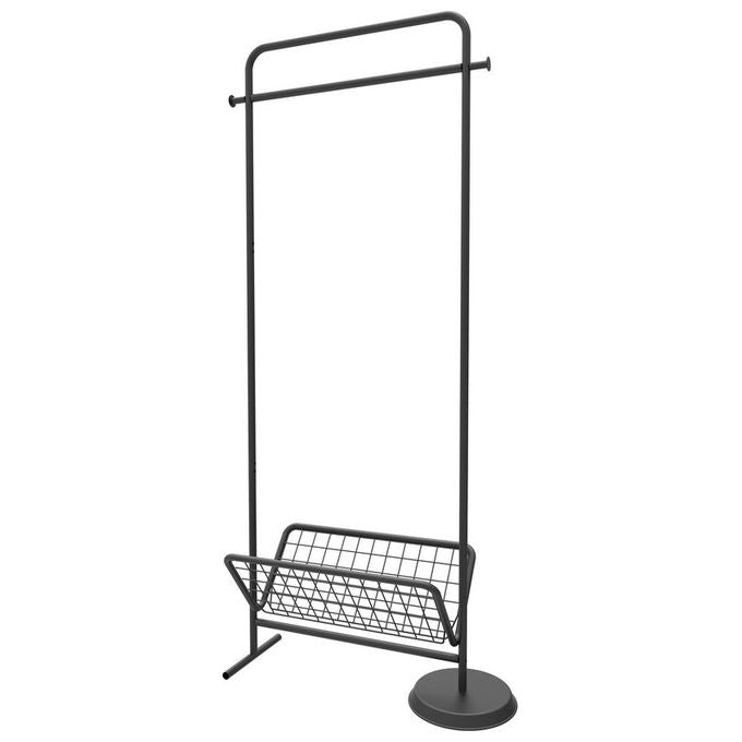 Stand Rella Appendiabiti con cesta portatutto 74X32X156 in metallo nero