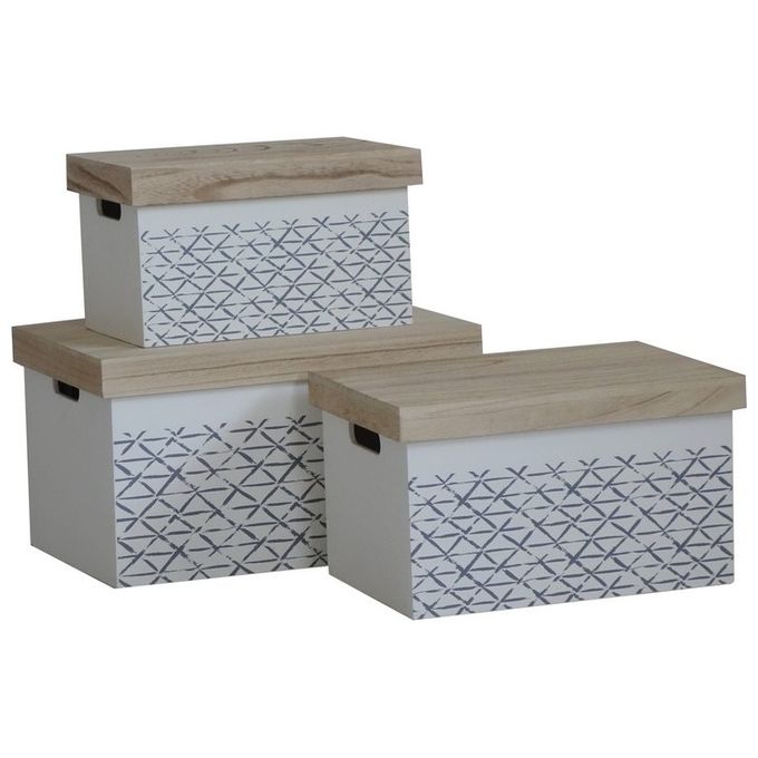 3 Cassette organizer con coperchio in mdf bianco 42X31X24 37X26X21 31X21X19
