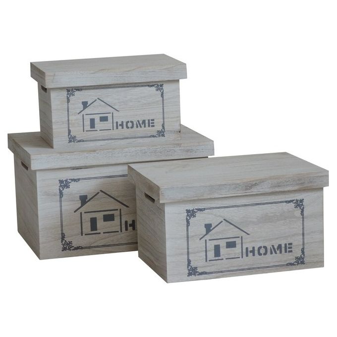 3 Cassette organizer Home con coperchio in mdf bianco 42X31X24 37X26X21 31X21X19