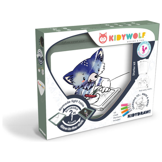 KIDYWOLF 418062 Tavoletta Grafica Bifacciale con Schermo LED Ricaricabile via USB-C e Kit Didattico colore Verde
