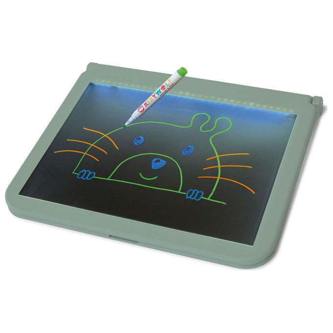KIDYWOLF 418062 Tavoletta Grafica Bifacciale con Schermo LED Ricaricabile via USB-C e Kit Didattico colore Verde
