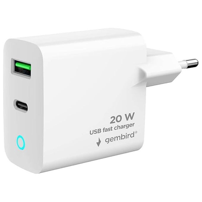 Gembird Caricabatterie USB 2 Porte 20W Bianco Ricarica Rapida