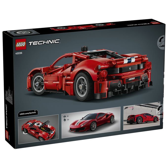 Lego 42235 LEGO Technic Set da costruzione per bambini 882 pezzi con motore V8 pistoni mobili sterzo funzionante portiere e cofano apribili codice digitale Forza Horizon 6 colore Rosso