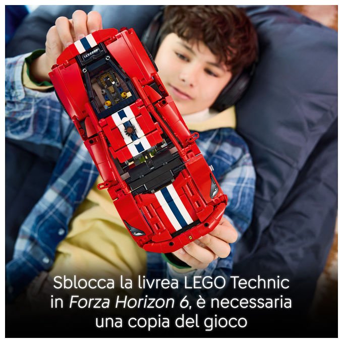 Lego 42235 LEGO Technic Set da costruzione per bambini 882 pezzi con motore V8 pistoni mobili sterzo funzionante portiere e cofano apribili codice digitale Forza Horizon 6 colore Rosso