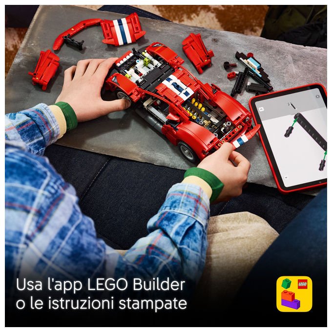 Lego 42235 LEGO Technic Set da costruzione per bambini 882 pezzi con motore V8 pistoni mobili sterzo funzionante portiere e cofano apribili codice digitale Forza Horizon 6 colore Rosso