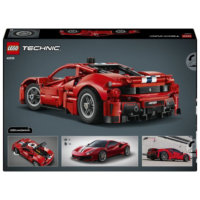 Lego 42235 LEGO Technic Set da costruzione per bambini 882 pezzi con motore V8 pistoni mobili sterzo funzionante portiere e cofano apribili codice digitale Forza Horizon 6 colore Rosso