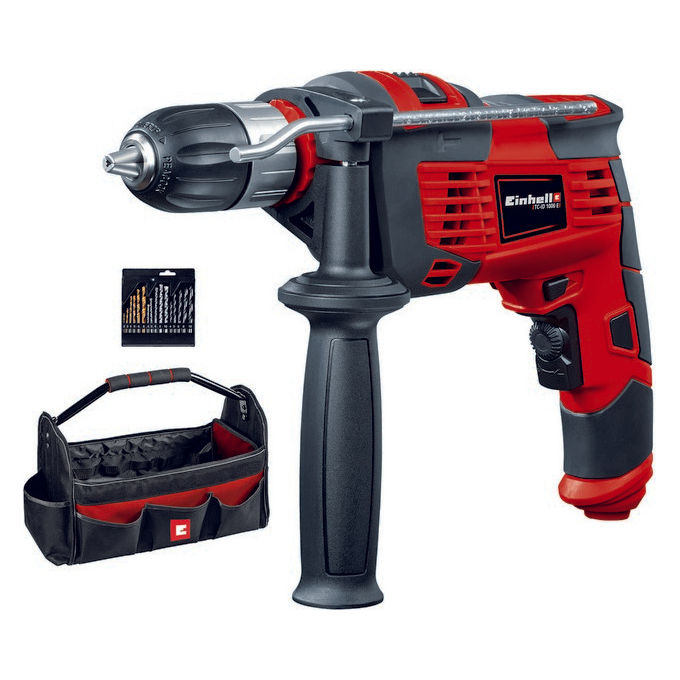 Einhell Trapano A Percussione TC-ID 1000 E Kit Completo Con Set Di Punte 16 Pezzi E Valigetta Per Fai Da Te