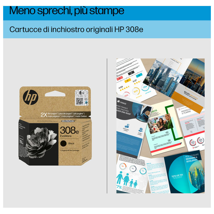 HP 7FP22UE Cartuccia di Inchiostro Nero Originale EvoMore 308e Resa 320 Pagine Inchiostro a Base di Pigmento colore Nero
