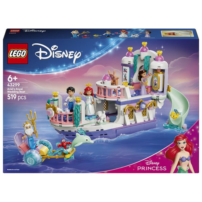 Lego 43299 Disney Princess Barca Nuziale Ariel Giocattolo collezione 519 Pezzi Minifigure Ariel Eric Re Tritone Vanessa Flounder Sebastian Max Set Bambini e Bambine 6 Anni idea regalo colore non specificato