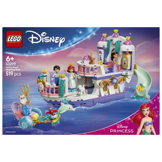 Lego 43299 Disney Princess Barca Nuziale Ariel Giocattolo collezione 519 Pezzi Minifigure Ariel Eric Re Tritone Vanessa Flounder Sebastian Max Set Bambini e Bambine 6 Anni idea regalo colore non specificato
