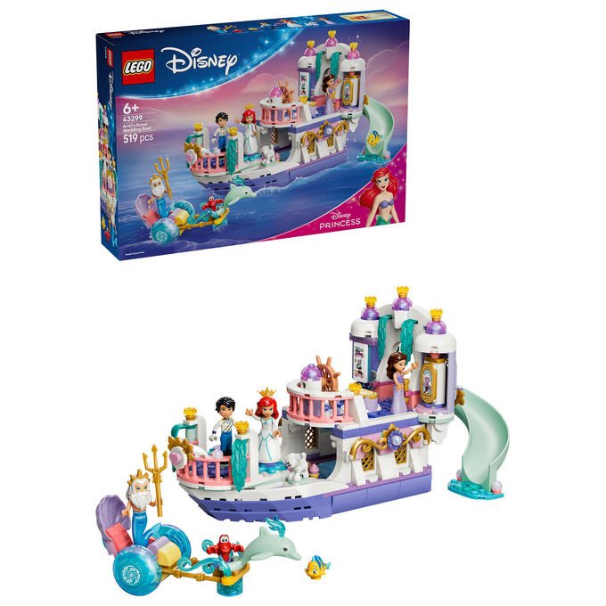 Lego 43299 Disney Princess Barca Nuziale Ariel Giocattolo collezione 519 Pezzi Minifigure Ariel Eric Re Tritone Vanessa Flounder Sebastian Max Set Bambini e Bambine 6 Anni idea regalo colore non specificato