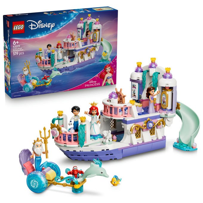 Lego 43299 Disney Princess Barca Nuziale Ariel Giocattolo collezione 519 Pezzi Minifigure Ariel Eric Re Tritone Vanessa Flounder Sebastian Max Set Bambini e Bambine 6 Anni idea regalo colore non specificato