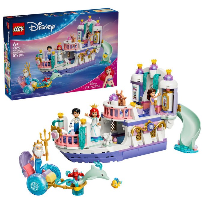 Lego 43299 Disney Princess Barca Nuziale Ariel Giocattolo collezione 519 Pezzi Minifigure Ariel Eric Re Tritone Vanessa Flounder Sebastian Max Set Bambini e Bambine 6 Anni idea regalo colore non specificato