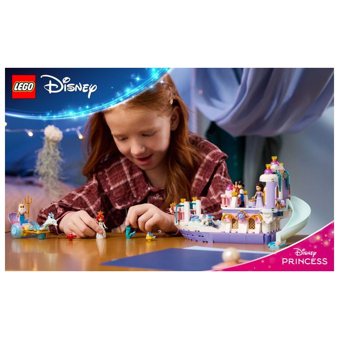 Lego 43299 Disney Princess Barca Nuziale Ariel Giocattolo collezione 519 Pezzi Minifigure Ariel Eric Re Tritone Vanessa Flounder Sebastian Max Set Bambini e Bambine 6 Anni idea regalo colore non specificato