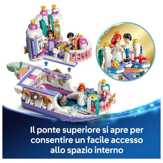 Lego 43299 Disney Princess Barca Nuziale Ariel Giocattolo collezione 519 Pezzi Minifigure Ariel Eric Re Tritone Vanessa Flounder Sebastian Max Set Bambini e Bambine 6 Anni idea regalo colore non specificato