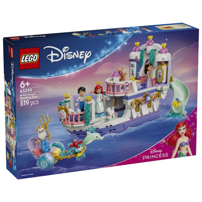 Lego 43299 Disney Princess Barca Nuziale Ariel Giocattolo collezione 519 Pezzi Minifigure Ariel Eric Re Tritone Vanessa Flounder Sebastian Max Set Bambini e Bambine 6 Anni idea regalo colore non specificato