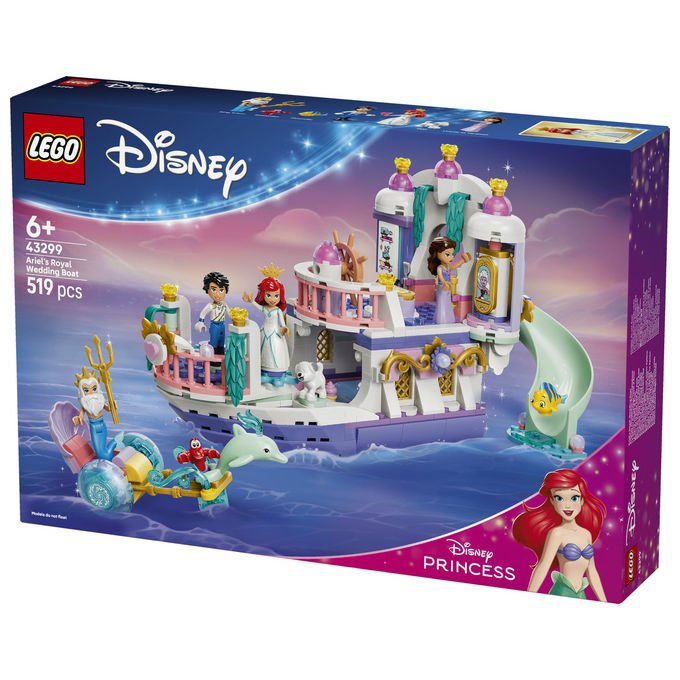Lego 43299 Disney Princess Barca Nuziale Ariel Giocattolo collezione 519 Pezzi Minifigure Ariel Eric Re Tritone Vanessa Flounder Sebastian Max Set Bambini e Bambine 6 Anni idea regalo colore non specificato