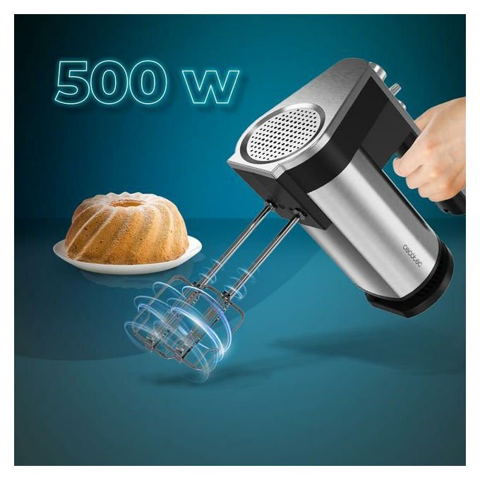 Cecotec POWERTWIST500 Full Steel Batedeira 500 W 5 Velocita' Funzione Turbo Accessori in Acciaio Inossidabile colore Acciaio