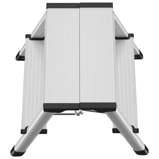 Hailo 4442-701 StandardLine Scaletta pieghevole a doppio gradino 2x2 gradini in alluminio con piedi antiscivolo e portata 150 kg colore Argento