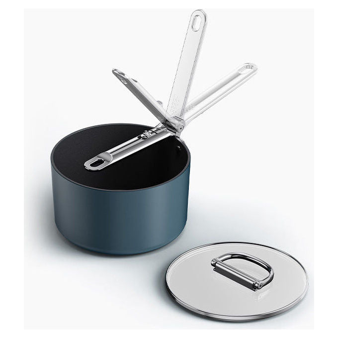 Joseph Joseph 45038 Space Pentola Antiaderente con Manico Pieghevole Diametro 19 cm Rivestimento in Ceramica colore Blu