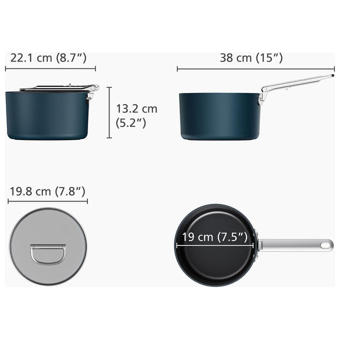 Joseph Joseph 45038 Space Pentola Antiaderente con Manico Pieghevole Diametro 19 cm Rivestimento in Ceramica colore Blu