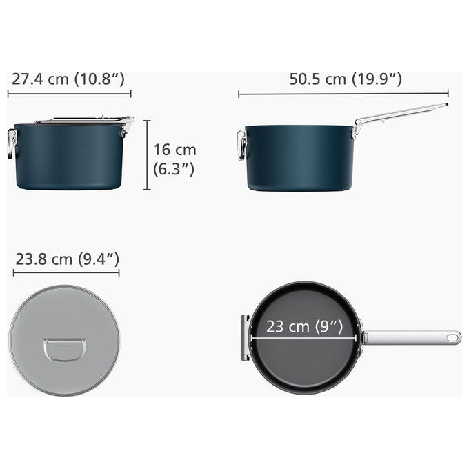 Joseph Joseph 5028420010527 Space Padella Antiaderente 23 cm con Manico Pieghevole Rivestimento Ceramico Senza PTFE PFAS PFOA colore Nero