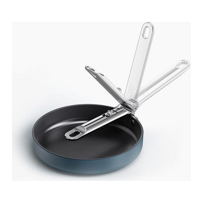 Joseph Joseph 45040 Space Padella Multiuso Rotondo 20 cm con Manico Pieghevole in Acciaio Inox Rivestimento Ceramico Antiaderente Adatta a Tutti i Piani Cottura incluso Induzione Fino a 232 °C Lavabile in Lavastoviglie colore Blu