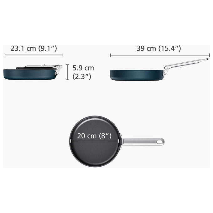 Joseph Joseph 45040 Space Padella Multiuso Rotondo 20 cm con Manico Pieghevole in Acciaio Inox Rivestimento Ceramico Antiaderente Adatta a Tutti i Piani Cottura incluso Induzione Fino a 232 °C Lavabile in Lavastoviglie colore Blu