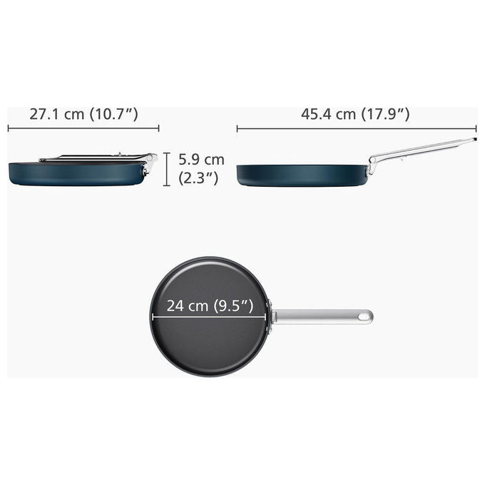 Joseph Joseph 45041 Space Padella Multiuso Rotondo con Manico Pieghevole Antiaderente in Ceramica Adatta a Tutti i Piani di Cottura incluso Induzione colore Blu