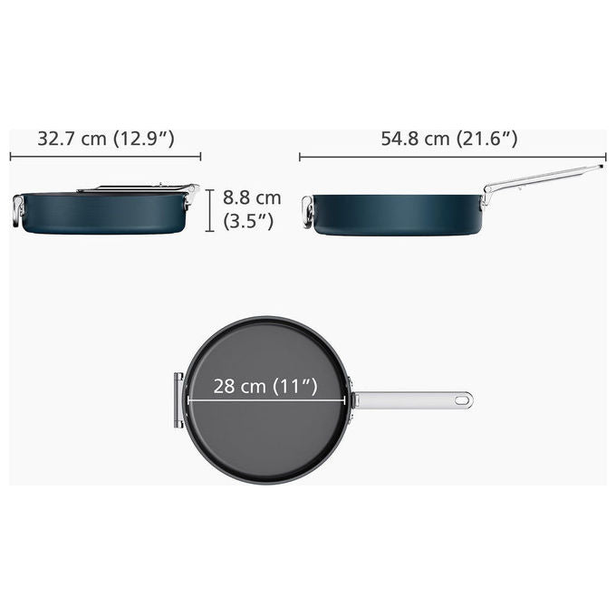 Joseph Joseph 45042 Space Padella Multiuso Rotondo 28 cm con Manico Pieghevole in Acciaio Inox Rivestimento in Ceramica Antiaderente Adatta per Tutti i Piani di Cottura incluso Induzione Forno fino a 232 °C colore Blu