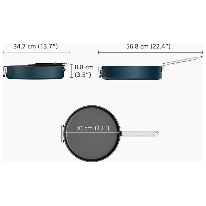 Joseph Joseph 5028420010572 Space Casseruola 30 cm con Manici Pieghevoli Rivestimento Ceramico Antiaderente Non Tossico Adatta a Tutti i Piani Cottura Inclusa Induzione colore Blu