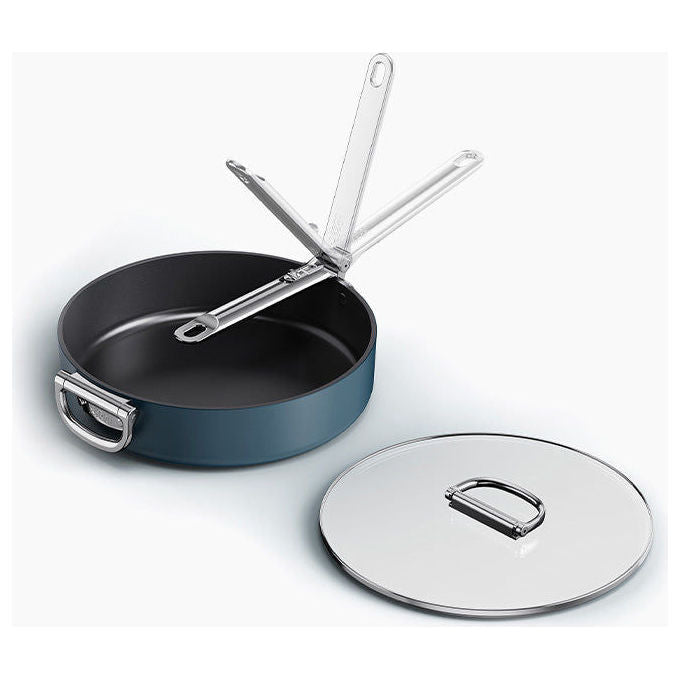Joseph Joseph SPACE28BLU Padella con Manico Pieghevole SwingLock Rivestimento Ceramico Antiaderente Adatta a Tutti i Piani di Cottura incluso Induzione Fino a 232°C Lavastoviglie Consigliato Lavaggio a Mano colore Blu