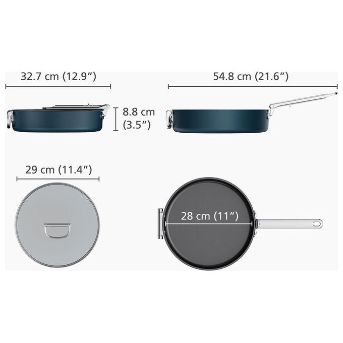 Joseph Joseph SPACE28BLU Padella con Manico Pieghevole SwingLock Rivestimento Ceramico Antiaderente Adatta a Tutti i Piani di Cottura incluso Induzione Fino a 232°C Lavastoviglie Consigliato Lavaggio a Mano colore Blu