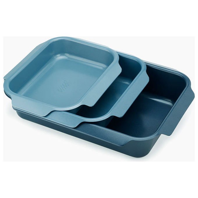 Joseph Joseph 45060 Nest Set di 3 Teglie da Arrosto in Acciaio Antiaderenti colore Blu