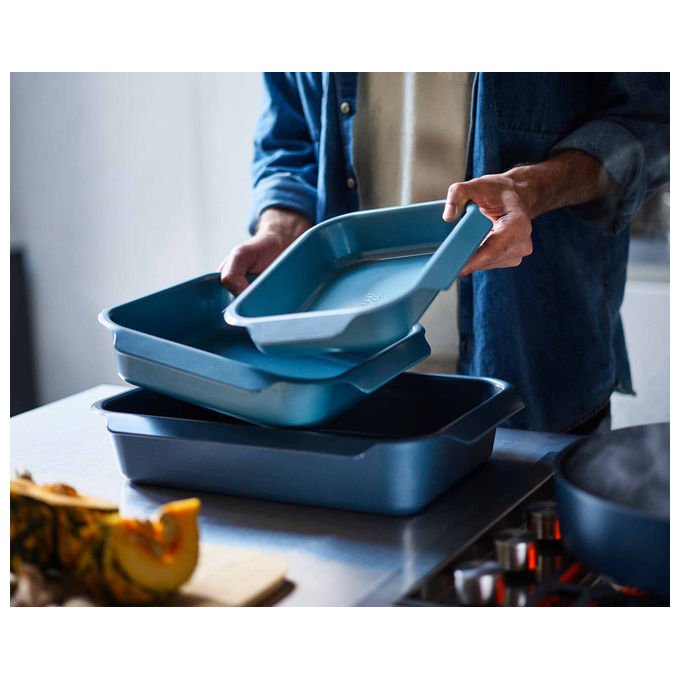 Joseph Joseph 45060 Nest Set di 3 Teglie da Arrosto in Acciaio Antiaderenti colore Blu