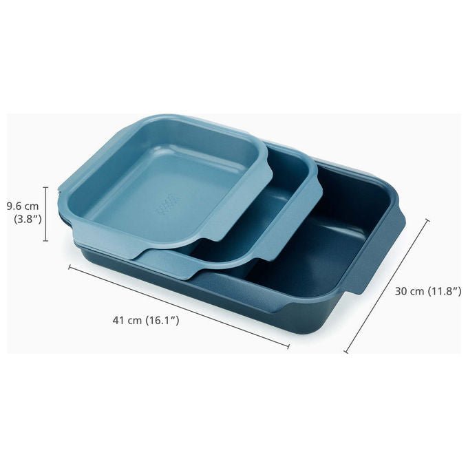 Joseph Joseph 45060 Nest Set di 3 Teglie da Arrosto in Acciaio Antiaderenti colore Blu