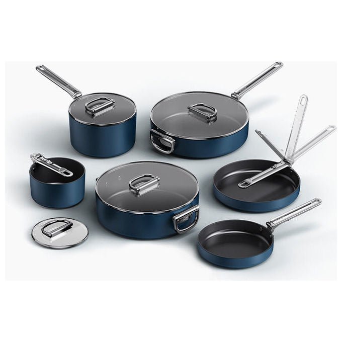 Joseph Joseph 5028420012583 Space Set di pentole 13 pezzi con manici pieghevoli induzione compatibile rivestimento ceramico antiaderente colore Blu scuro