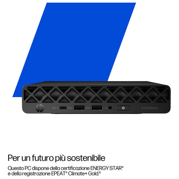 HP E07KNAT HP EliteDesk 8 Mini G1i AI PC Mini PC Intel Core Ultra 7 265T 32 GB DDR5-SDRAM 1 TB SSD NVMe Intel Graphics Wi-Fi 7 Bluetooth 5.4 Windows 11 Pro colore Jack black