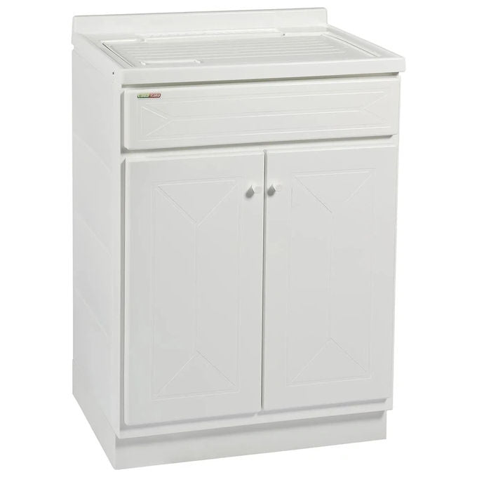 TRIOPLAST TOP LINE Mobile Lavatoio in Resina con 2 Ante 60x50 cm Completo di Sifone e Asse Coprivasca Made in Italy (60x50x87 cm) colore Bianco