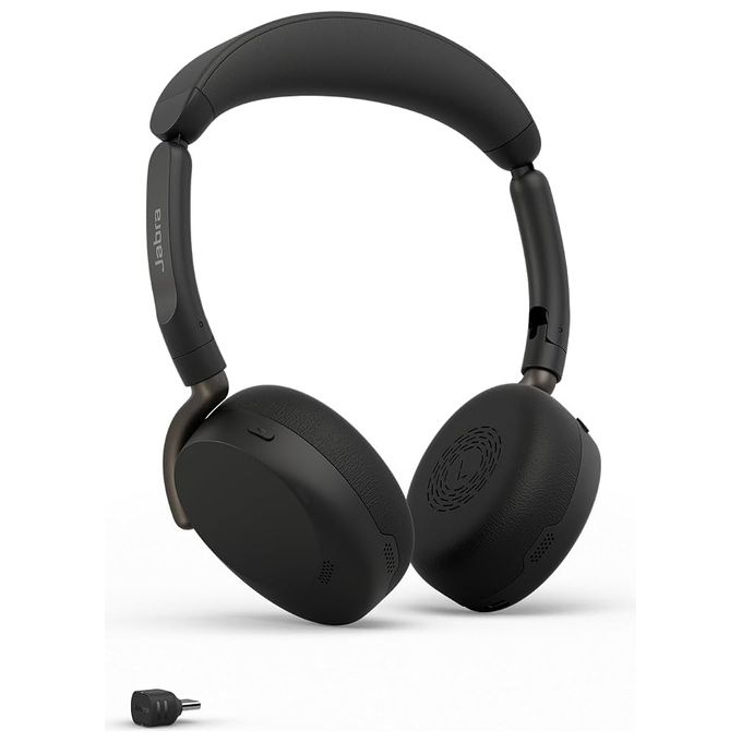 Jabra 36699-989-889 Evolve3 65 Flex Cuffie wireless con microfono Bluetooth UC USB-C autonomia fino a 16 ore di chiamata adattatore USB-C incluso ricarica wireless colore Nero