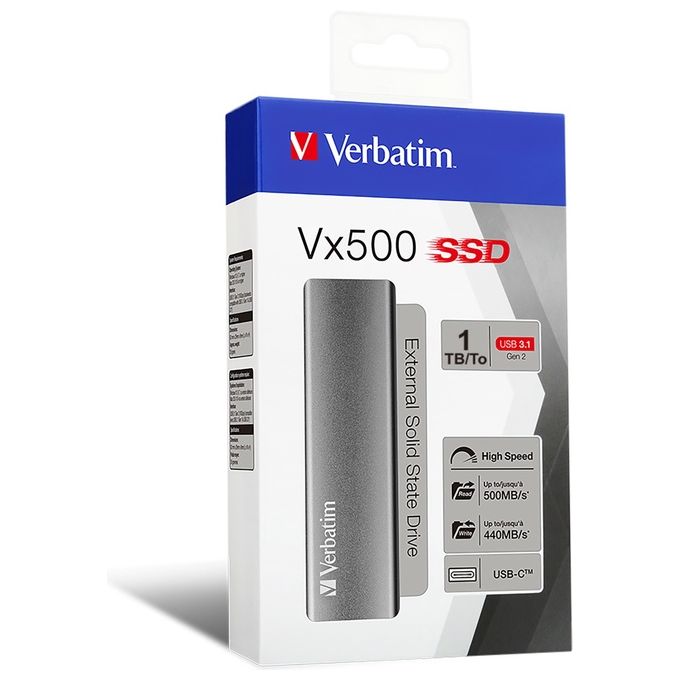 Verbatim 47444 SSD Esterno 1 TB USB-C 3.2 Gen 2 Vx500 Argento