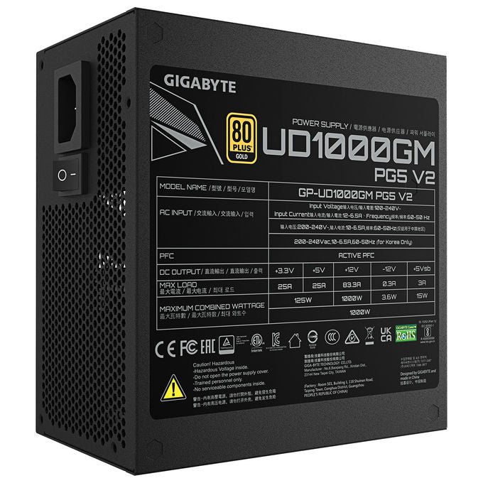Gigabyte GP-UD1000GM PG5 V2 Alimentatore 1000 W 80 PLUS Gold ATX 3.1 PCIe Gen 5.1 Design Modulare Ventola 12 cm colore Nero