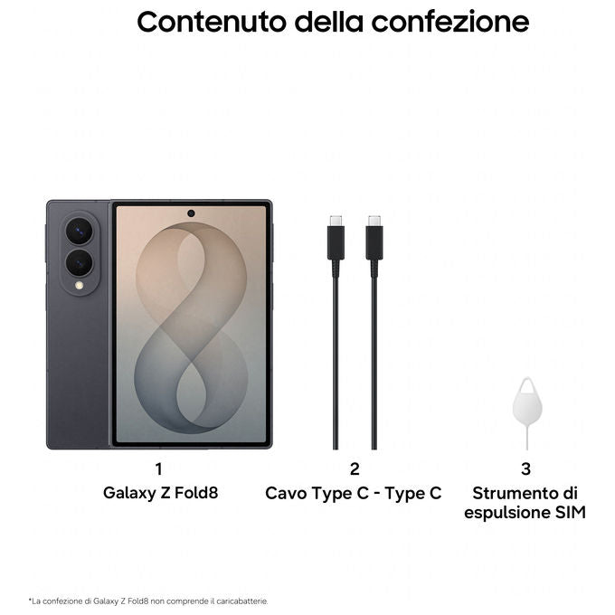 Samsung SM-F971BZKCEUE Galaxy Z Fold8 Smartphone 512GB RAM 12GB 5G Fotocamera 50MP colore Grafite